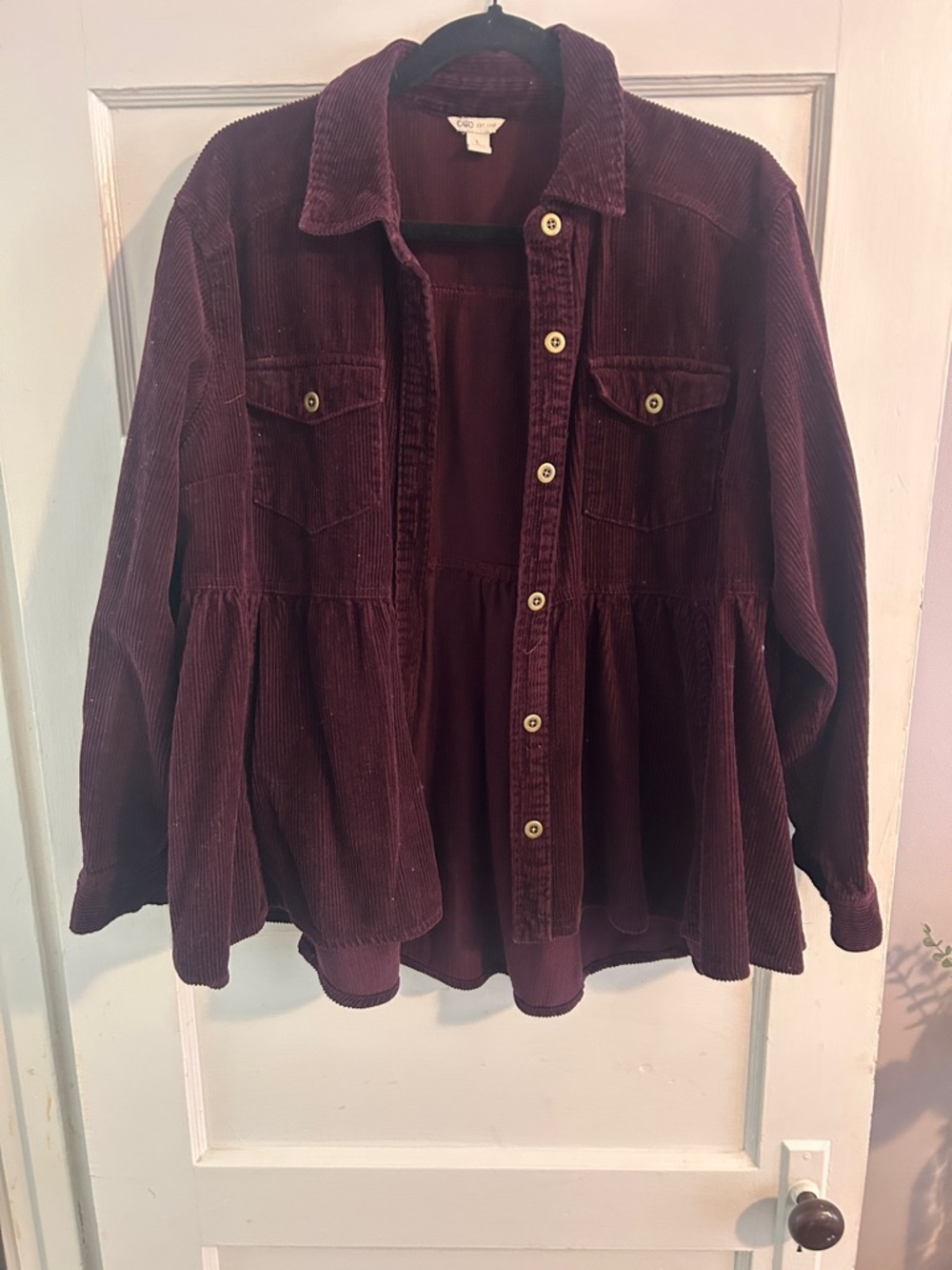 Cato Corduroy Button-Front Jacket - Burgundy